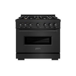 ZLINE - 36" Classic Gas Range w/ Convection Oven in Black Stainless & 6 Brass Burners (CGRB-BR-36) - Black Stainless Steel