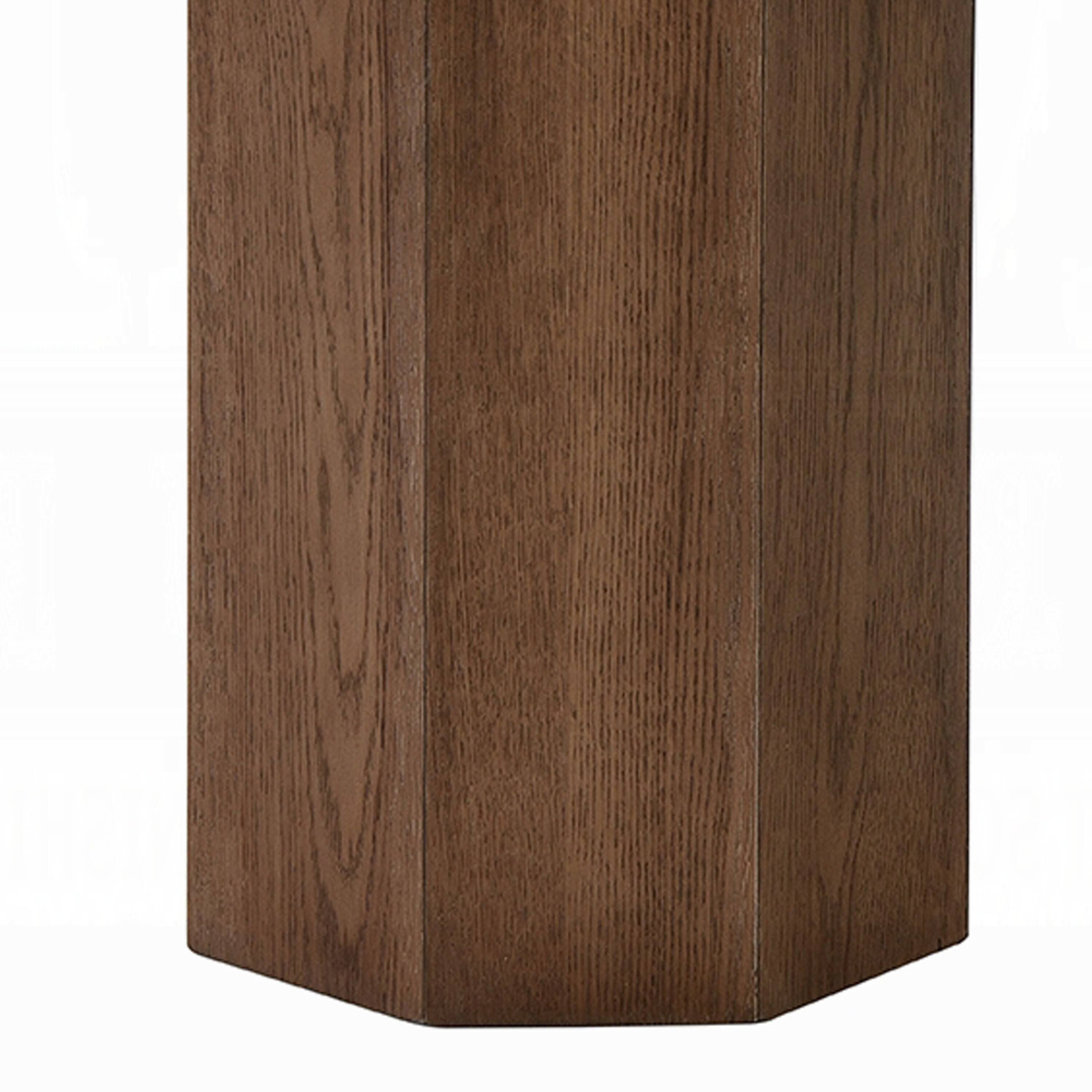 Alt View 3. Manhattan Lane - Pery Side End Table, 22 Inch Beige Travertine Stone Top - Beige, Walnut Brown.