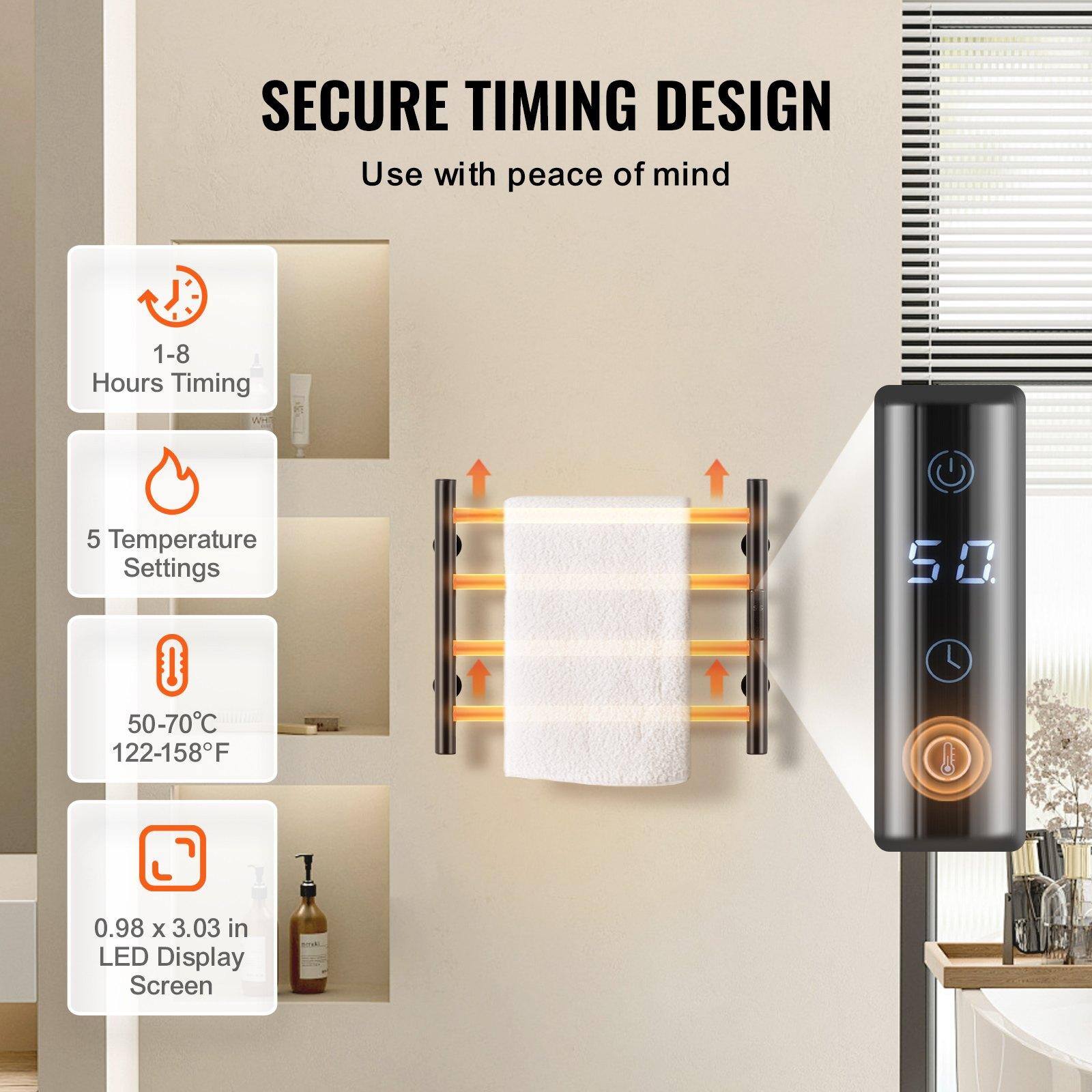 SECURE TIMING DESIGN  
Use with peace of mind  

1-8 Hours Timing  
5 Temperature Settings  
50-70°C (122-158°F)  
0.98 x 3.03 in LED Display Screen