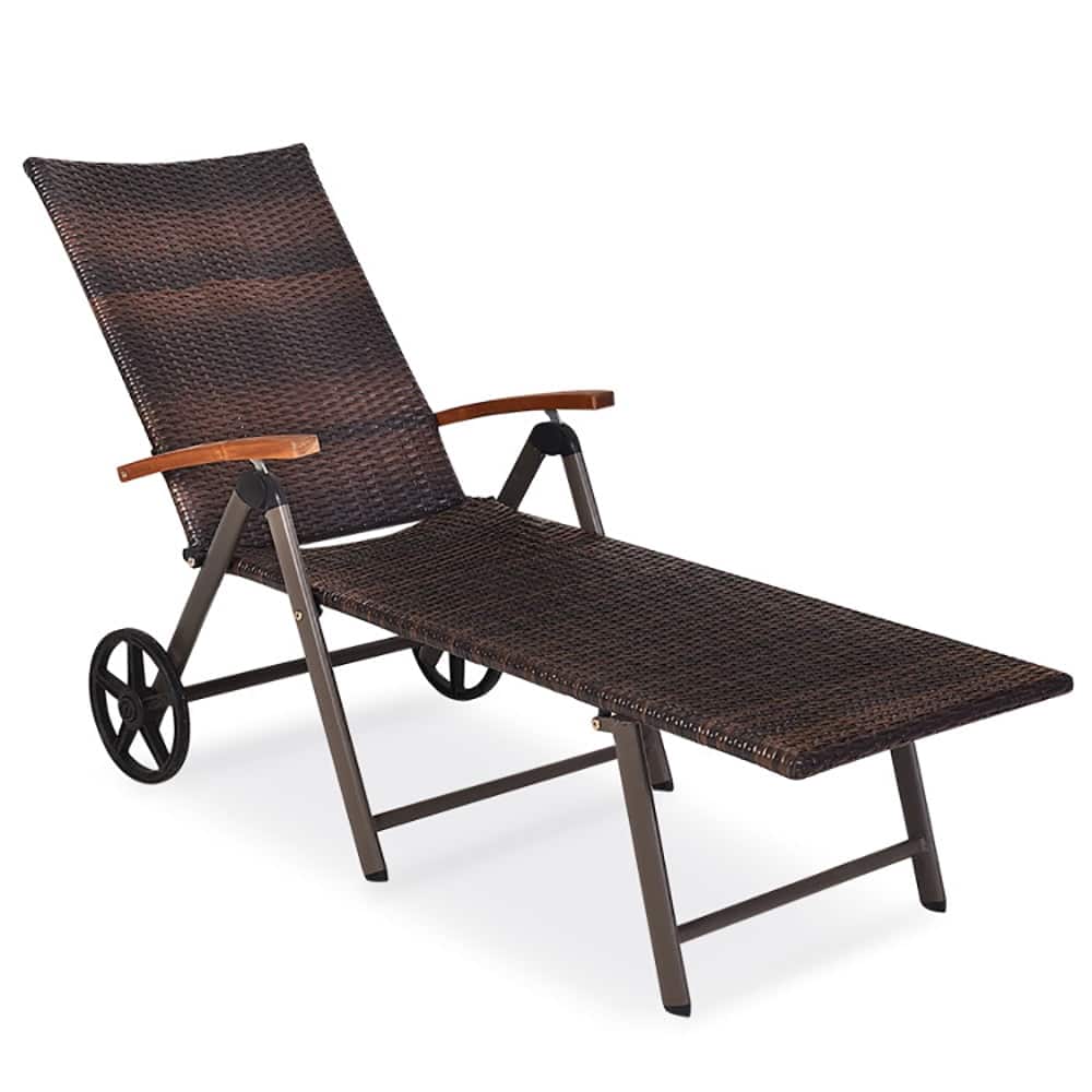 Pefilos - Patio Lounge Chair, Rattan Lounger Recliner Chair Back Adjustable Chaise Recliner, Turquoise Cushion - Blue
