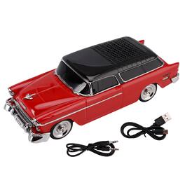 Topteng - Retro Car Bluetooth Speaker – Dual Speakers, TWS, FM Radio & LED Party Lights - Red