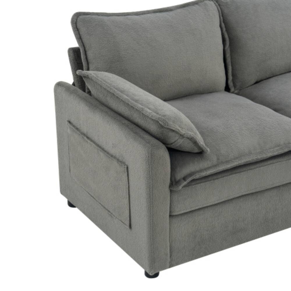 Alt View 1. LUCKY ONE - 88.2" 3-Seater Plush Upholstered Sofa Couch w/ Double-Layer Cushion Side Pockets - Grey.