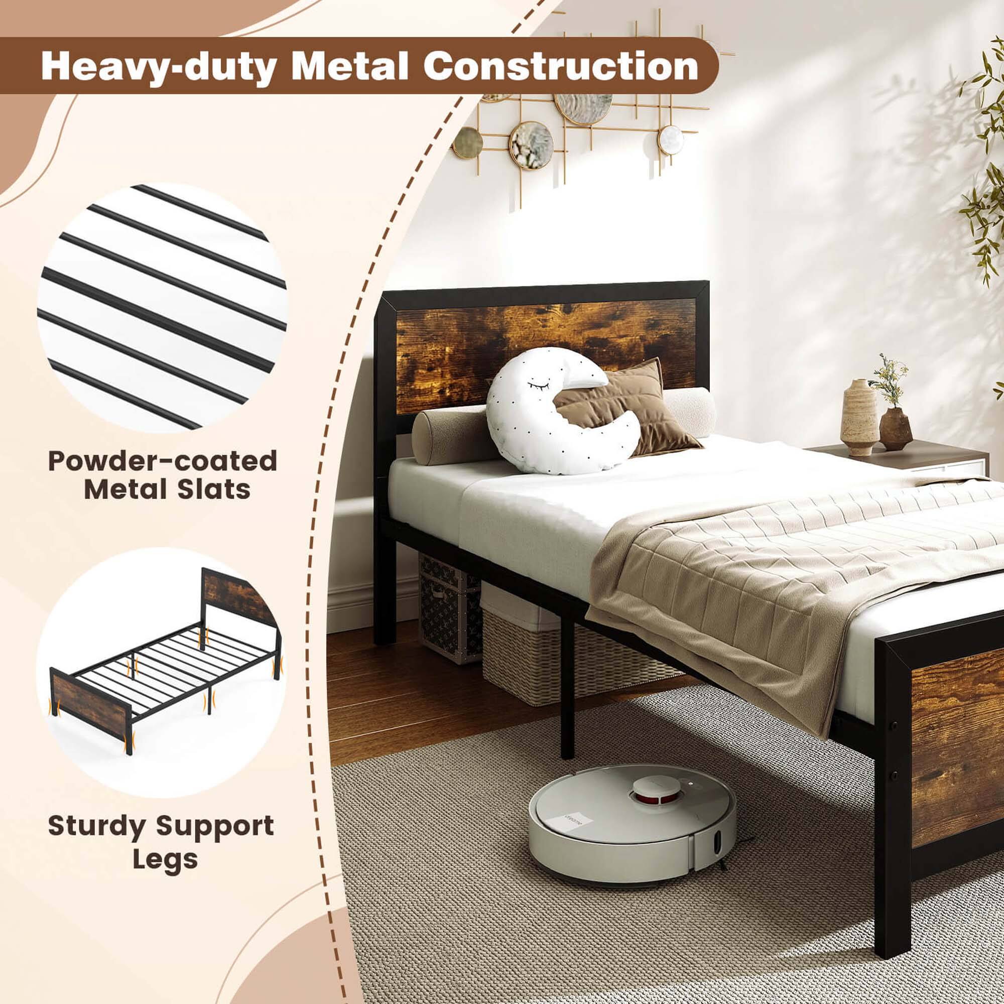 Heavy-duty Metal Construction Powder-coated Metal Slats Sturdy Support Legs
