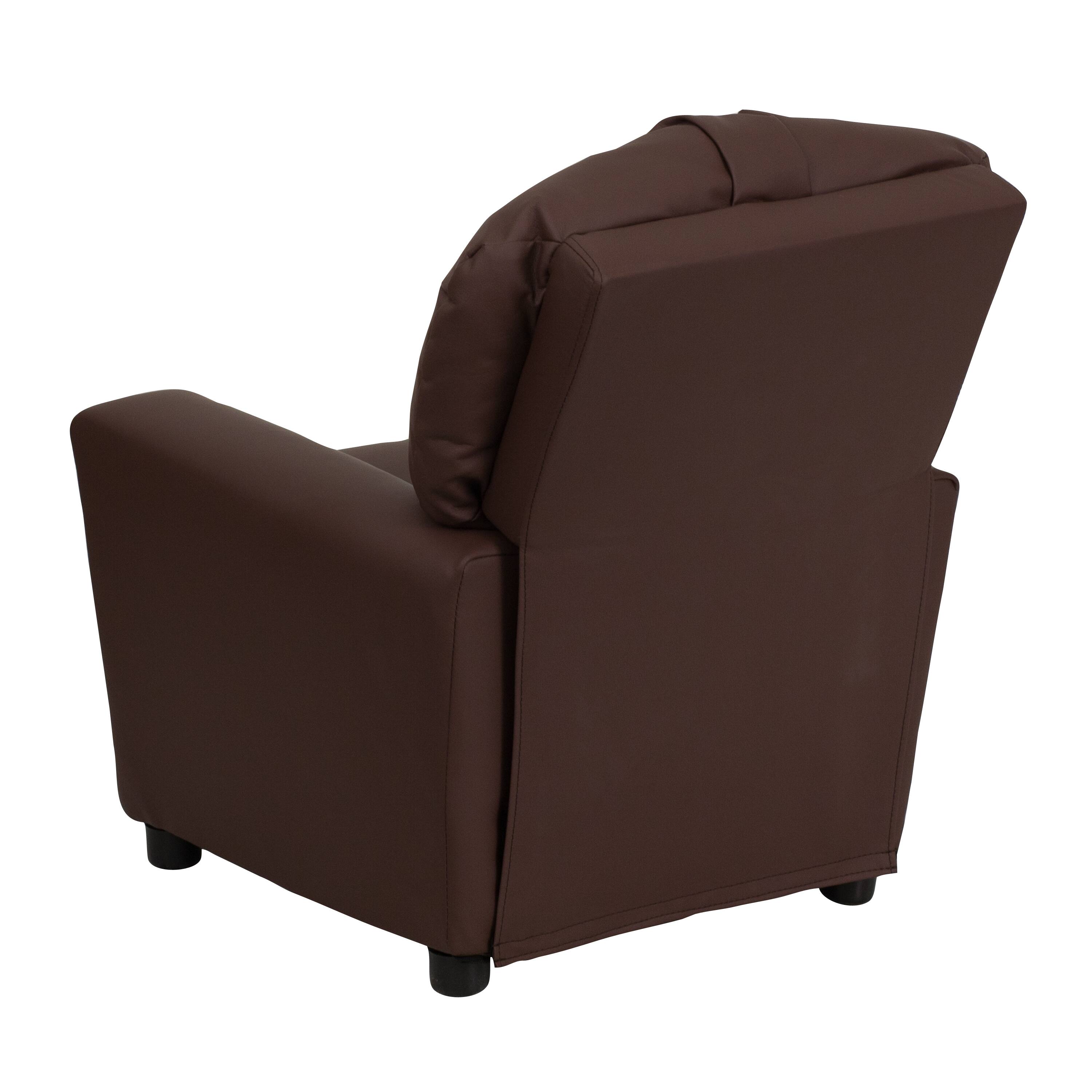 Alt View 4. Emma + Oliver - Contemporary Kids Recliner with Cup Holder - Brown LeatherSoft.