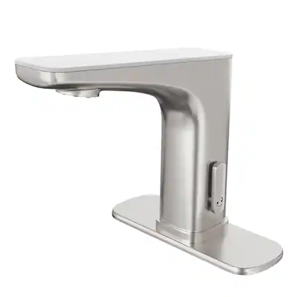 Front. Mondawe - Dual-Sensor Touchless Bathroom Sink Faucet with Temperature Display - Brushed Nickel.