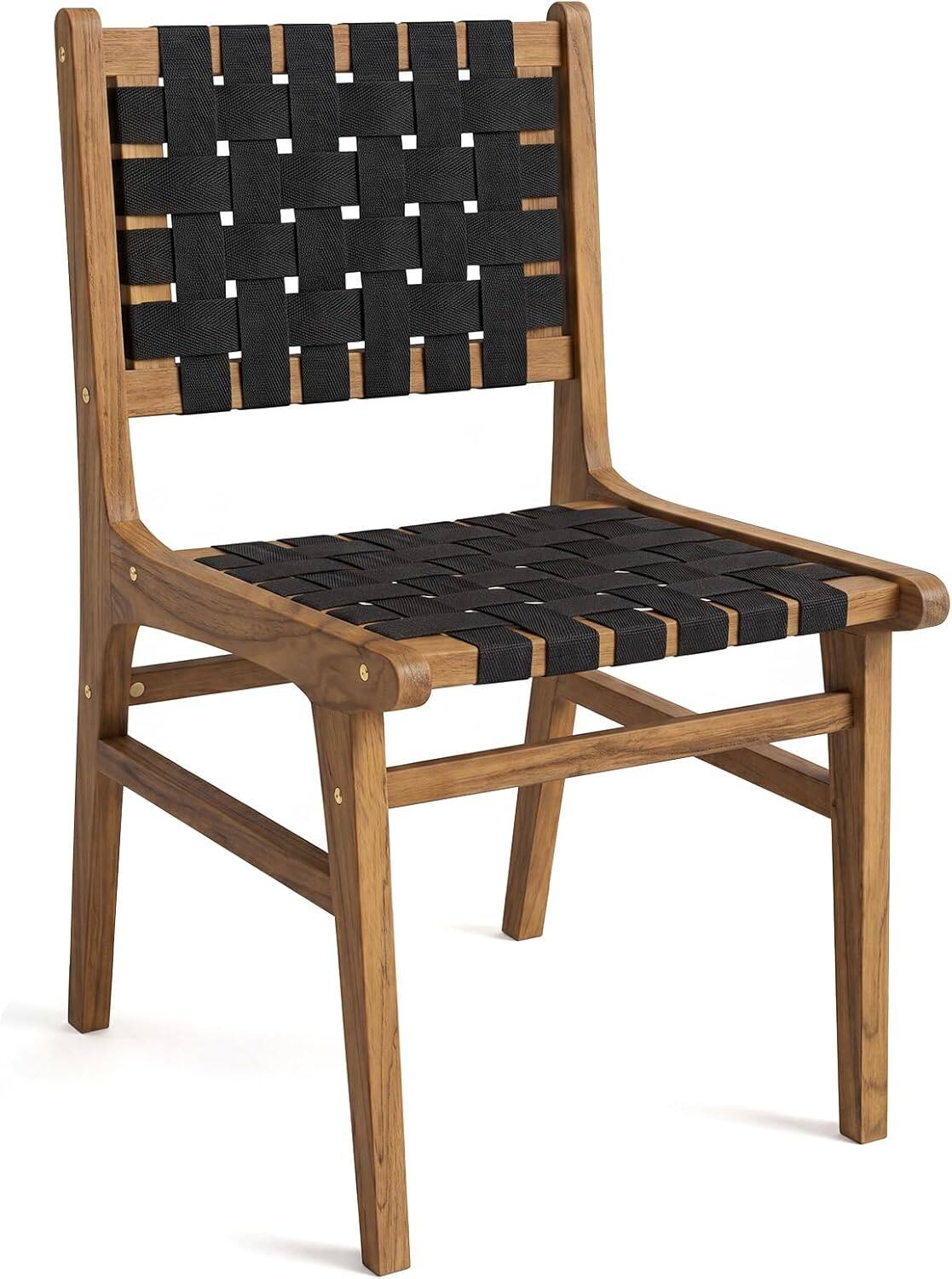 Gymax - Solid Teak Hand-Woven Strap Outdoor Dining Chairs w/ Flex Support for Garden - Yellow price history on PriceWatchPro