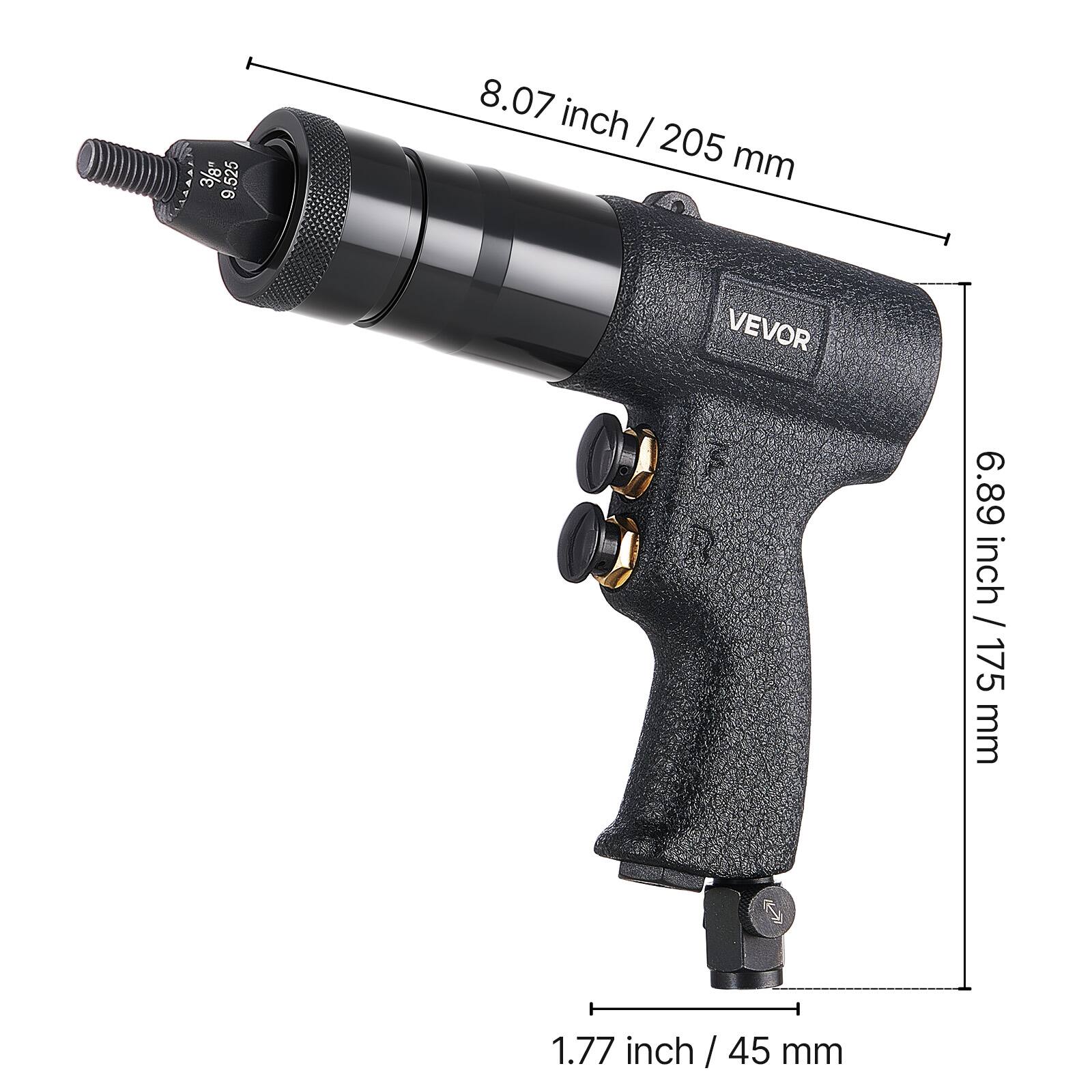 -8 9,525 8.07 inch / 205 mm VEVOR 6.89 inch / 175 mm 1.77 inch / 45 mm