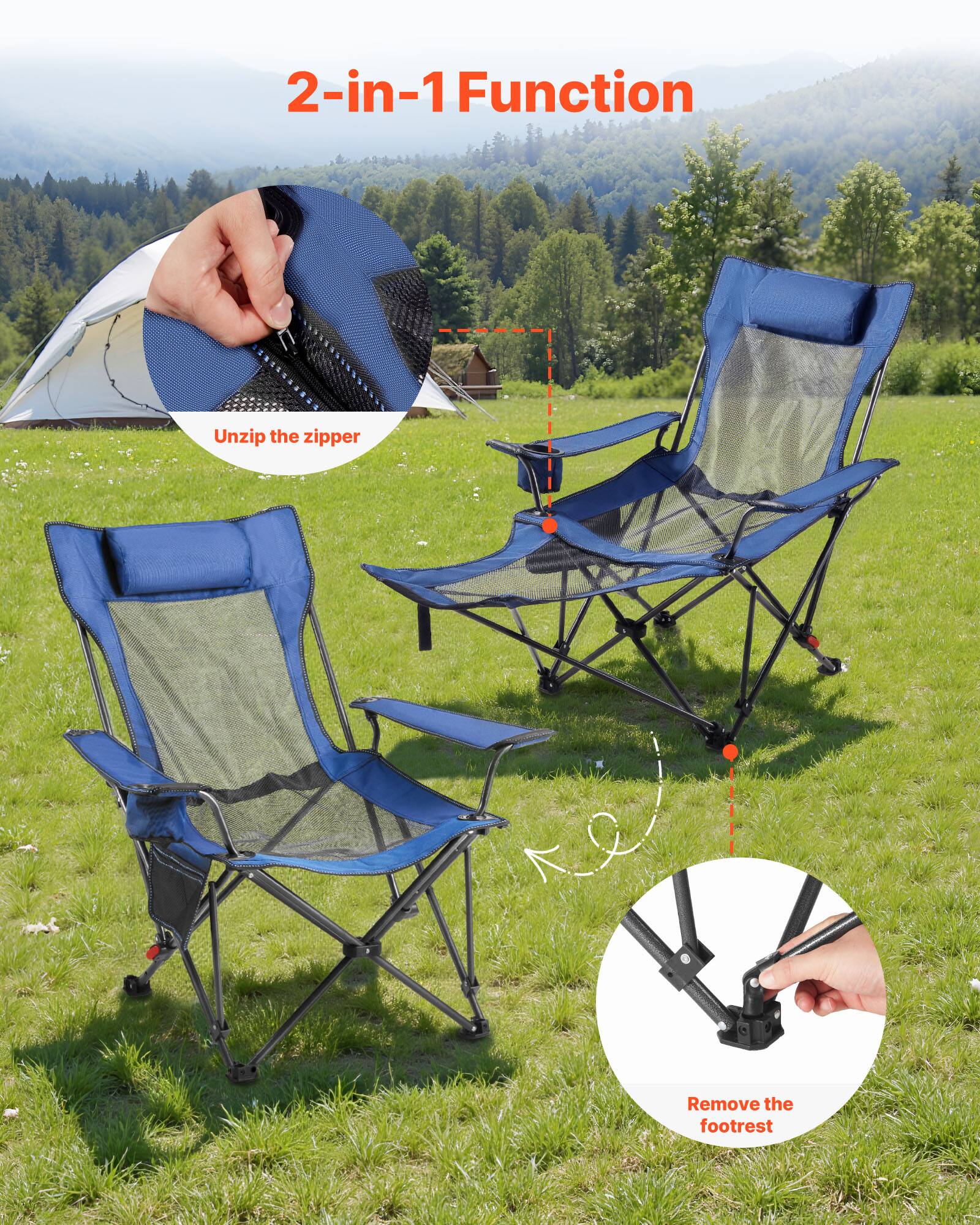 2-in-1 Function

Unzip the zipper

Remove the footrest