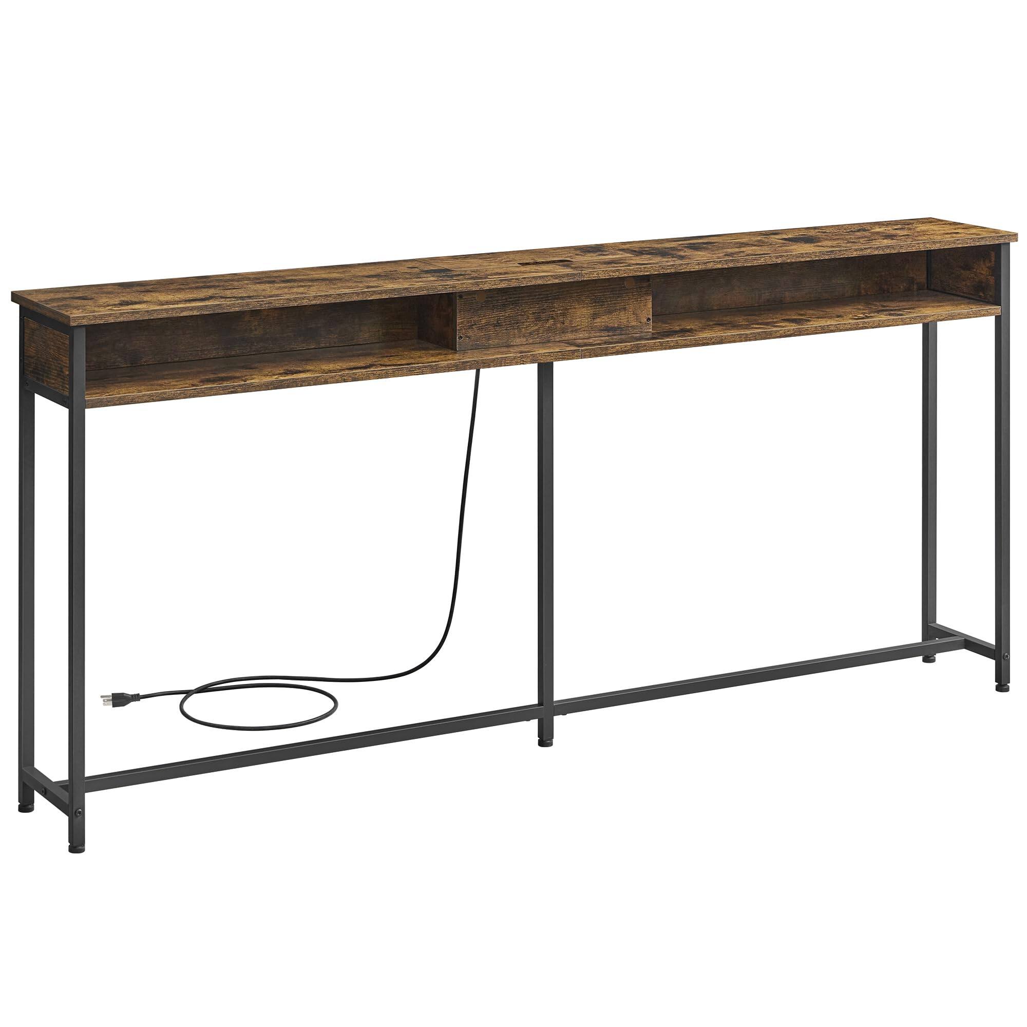 Back. Songmics Home - 70.9-Inch Console Table with Charging Station and Outlet Rustic Brown and Ink Black - Brown.