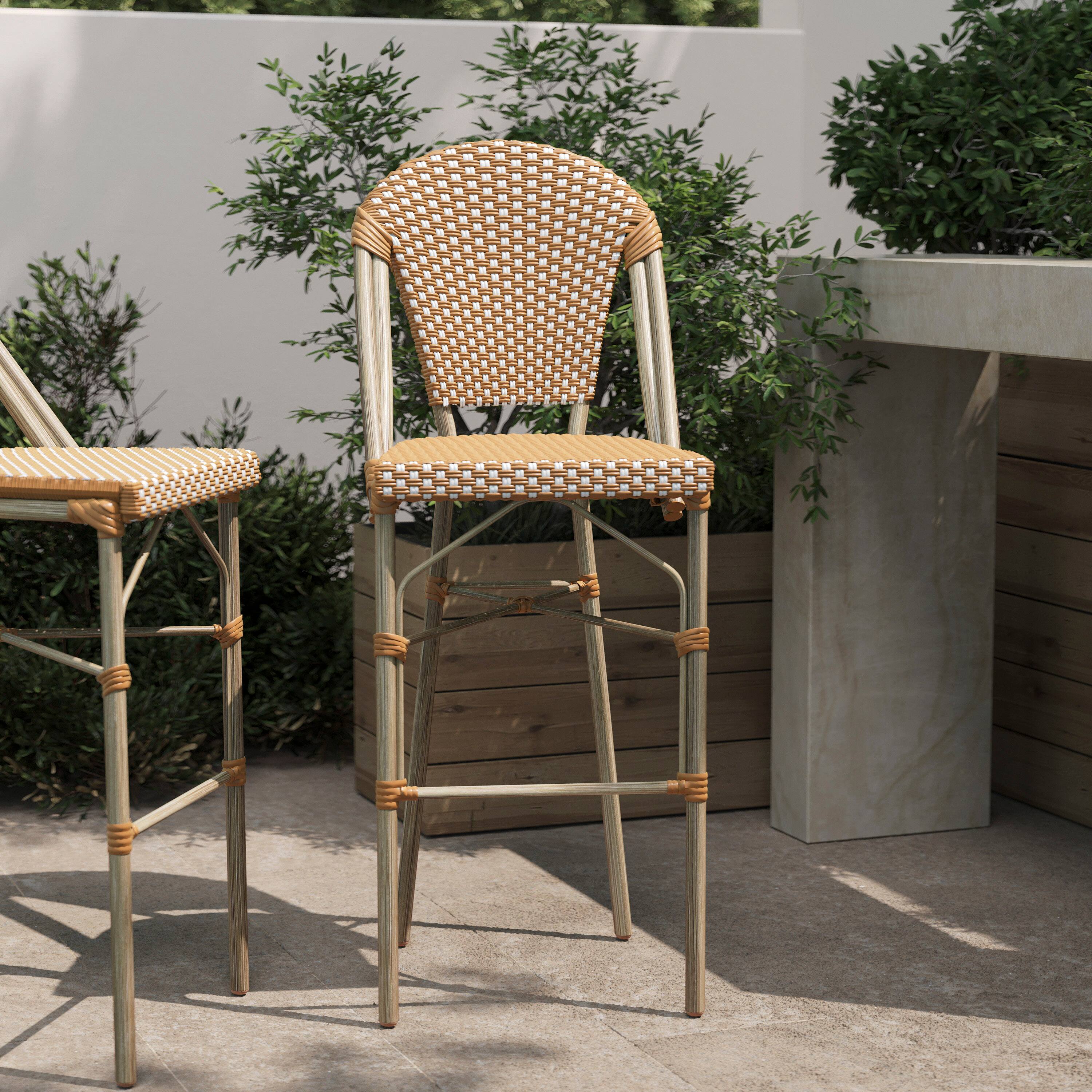 Alt View 1. Flash Furniture - Lourdes Stackable Indoor/Outdoor Bistro 30" High Barstool, Commercial Grade, Natural/White and Light Natural Finish - Natural.