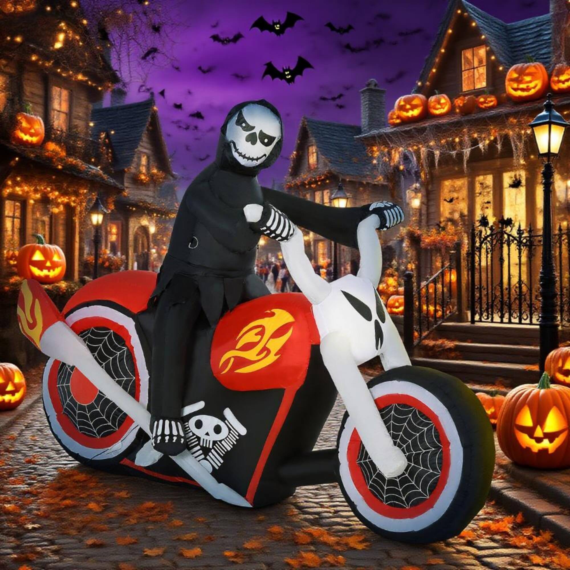 Alt View 1. Ecooso - 6FT Halloween Inflatable Ghost on Bike with LED Lights for Outdoor Yard Decoration - Multi.