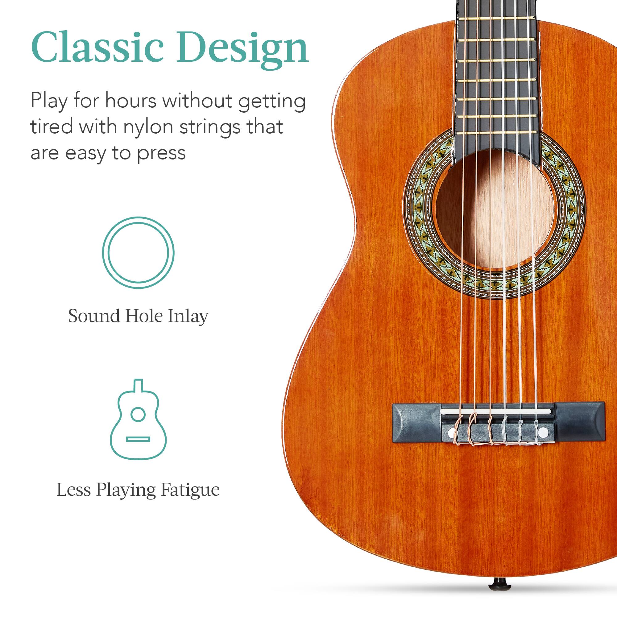 Classic Design

Play for hours without getting tired with nylon strings that are easy to press

Sound Hole Inlay

Less Playing Fatigue