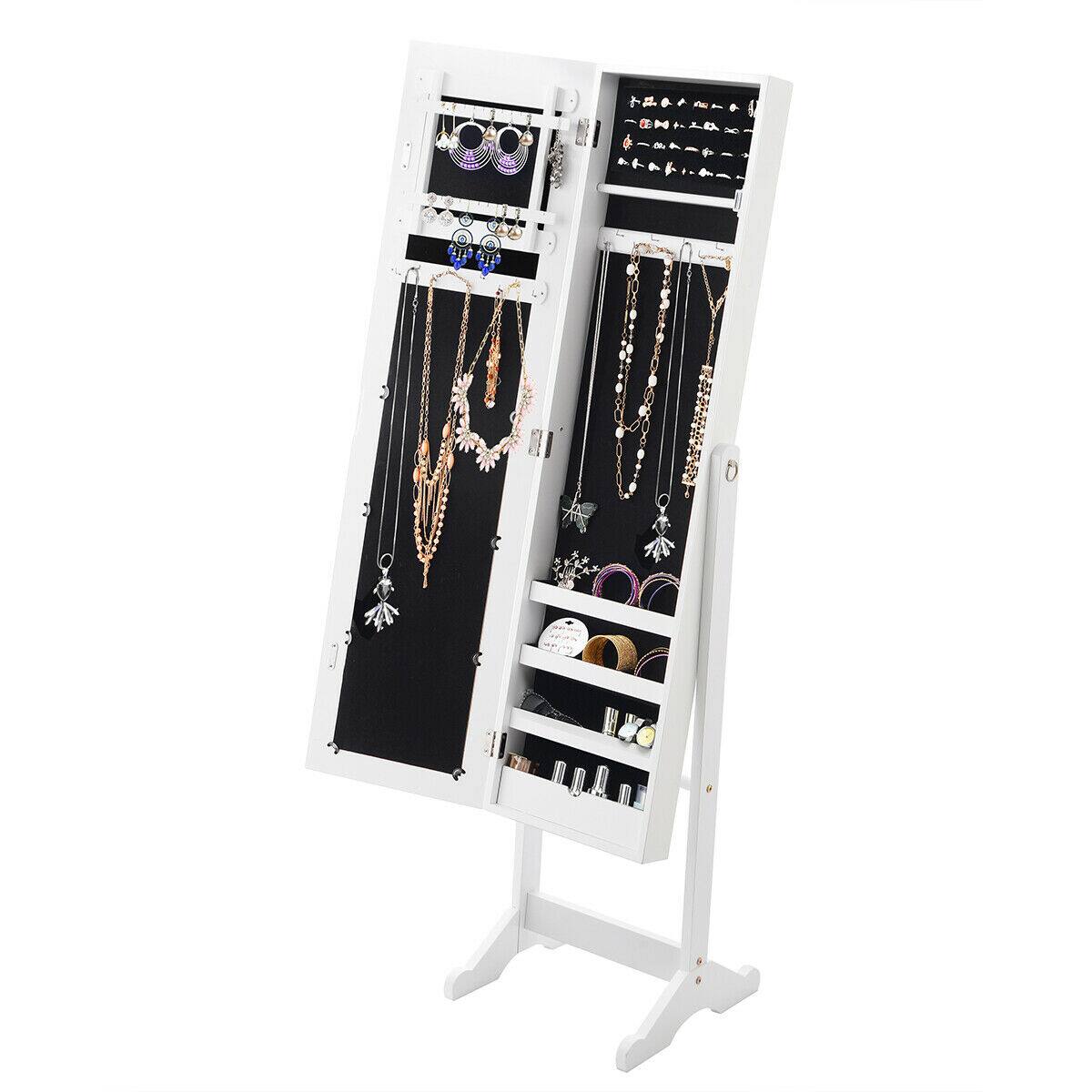 Alt View 16. Costway - Mirrored Jewelry Cabinet Mirror Organizer Storage Ring Stand - White.