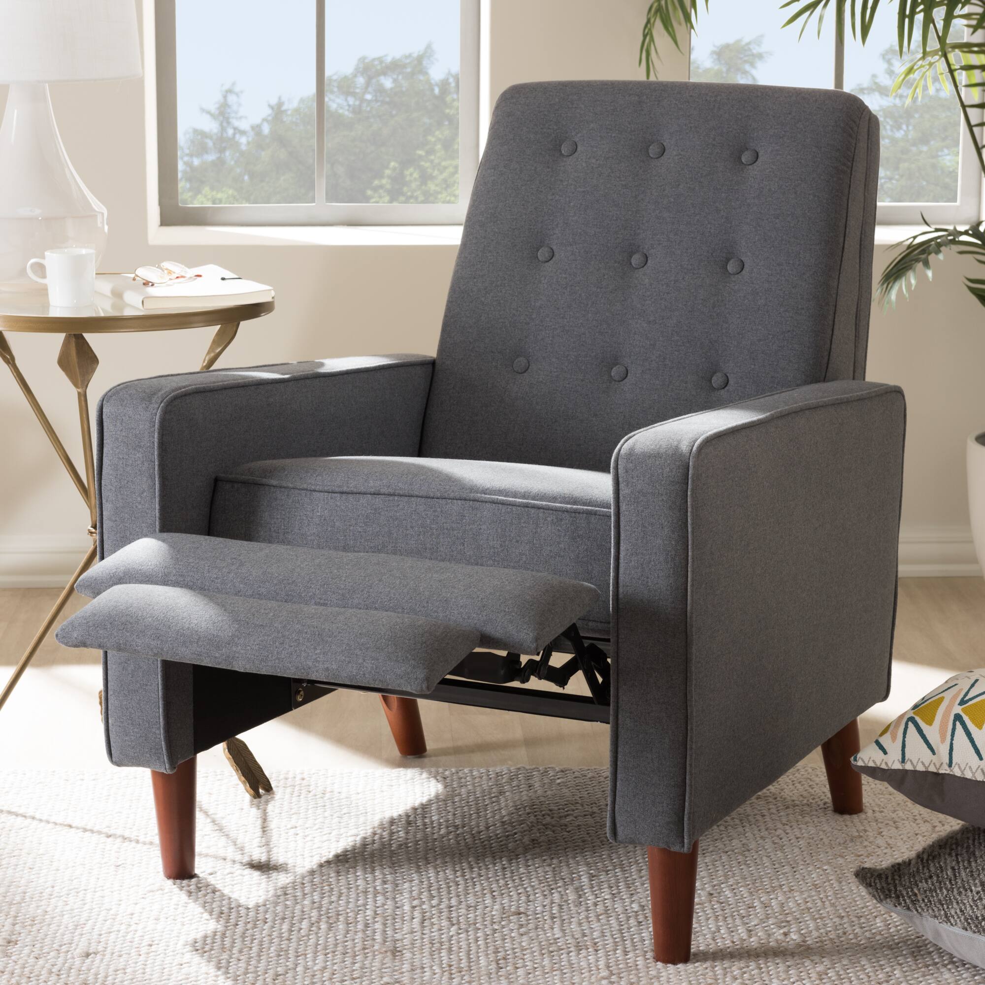 Alt View 6. Baxton Studio - Mathias Mid-century Modern Fabric Upholstered Lounge Chair - Grey.