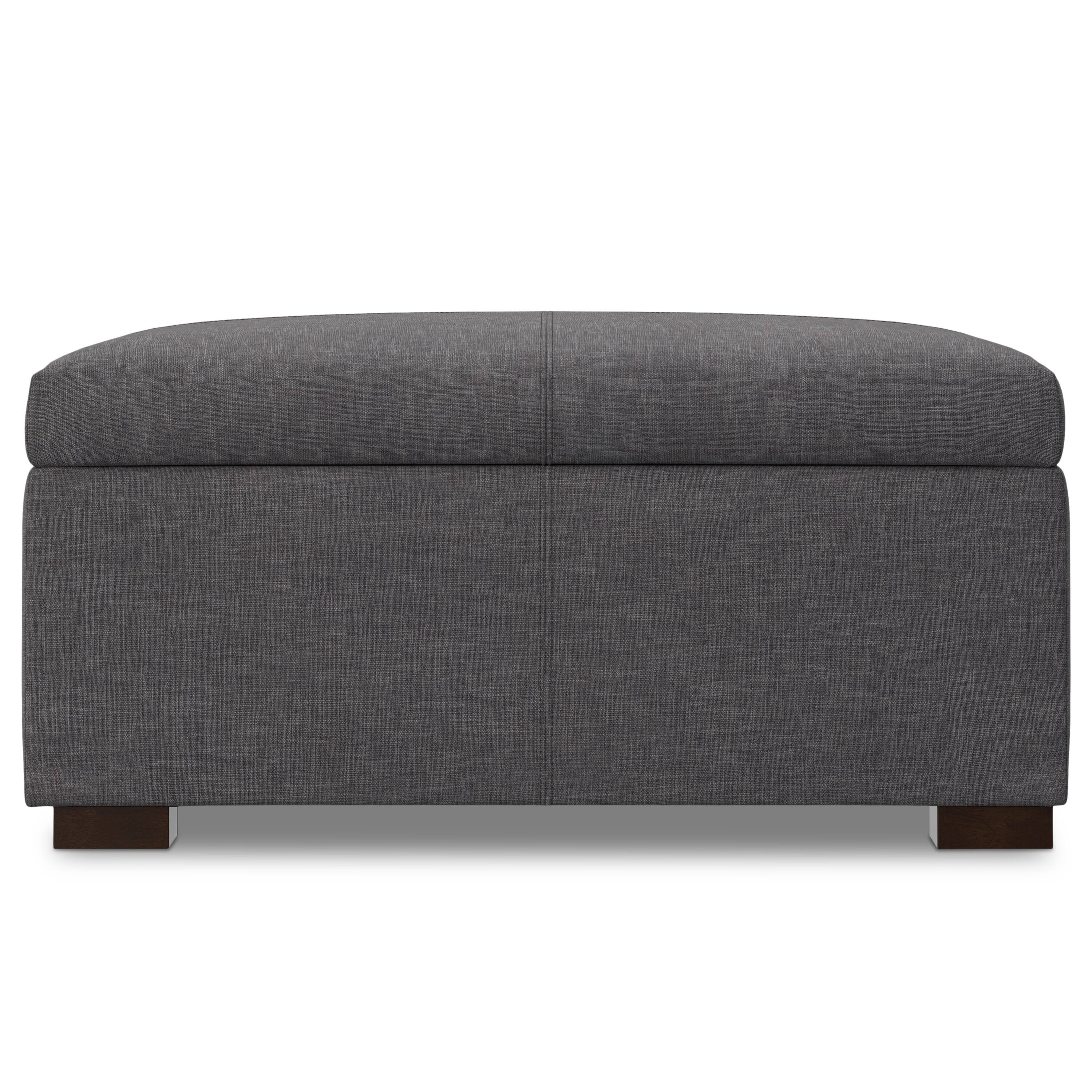 Left. Simpli Home - Gabbie 36 inch Wide Square Coffee Table Storage Ottoman in Slate Grey Polyester Linen - Slate Grey.