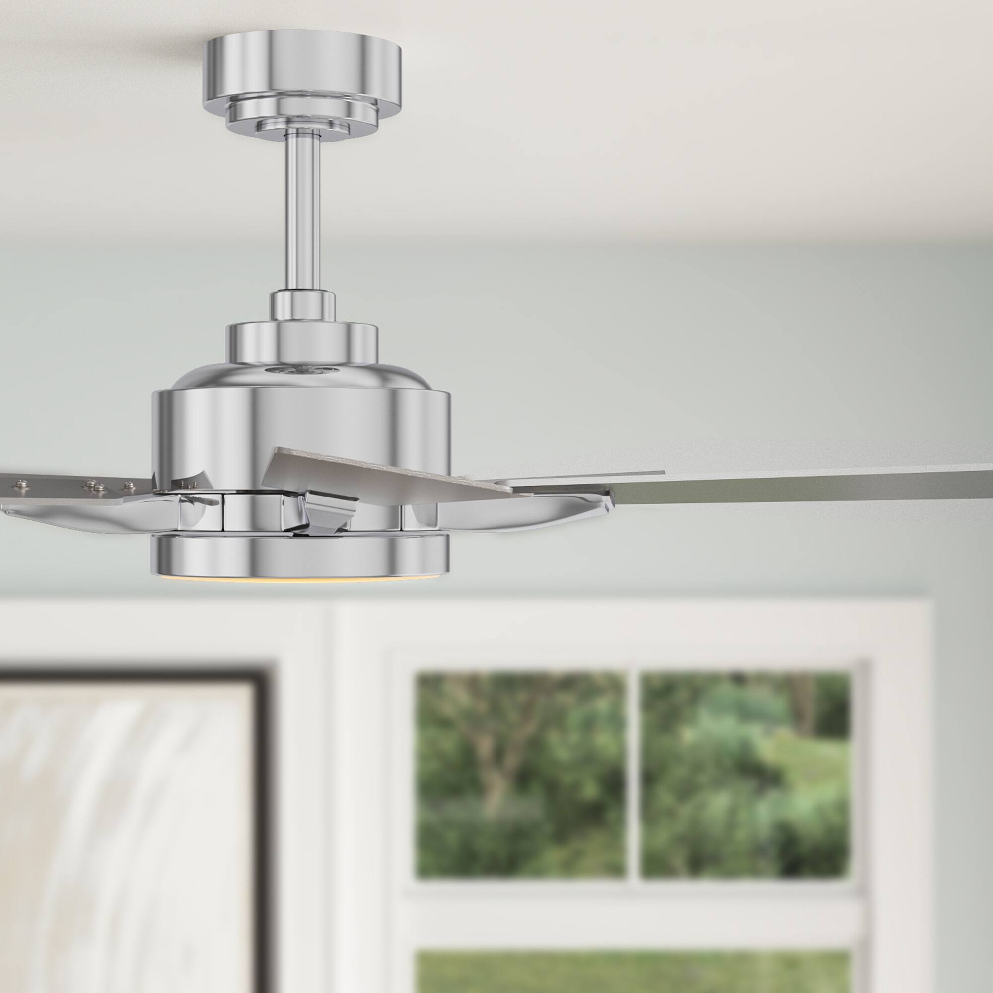 Alt View 8. Siljoy - 52" Modern Low Profile Ceiling Fan with Light and APP/Remote, DC Reversible Motor, Dimmable LED for Bedroom/Living Room - Chrome.