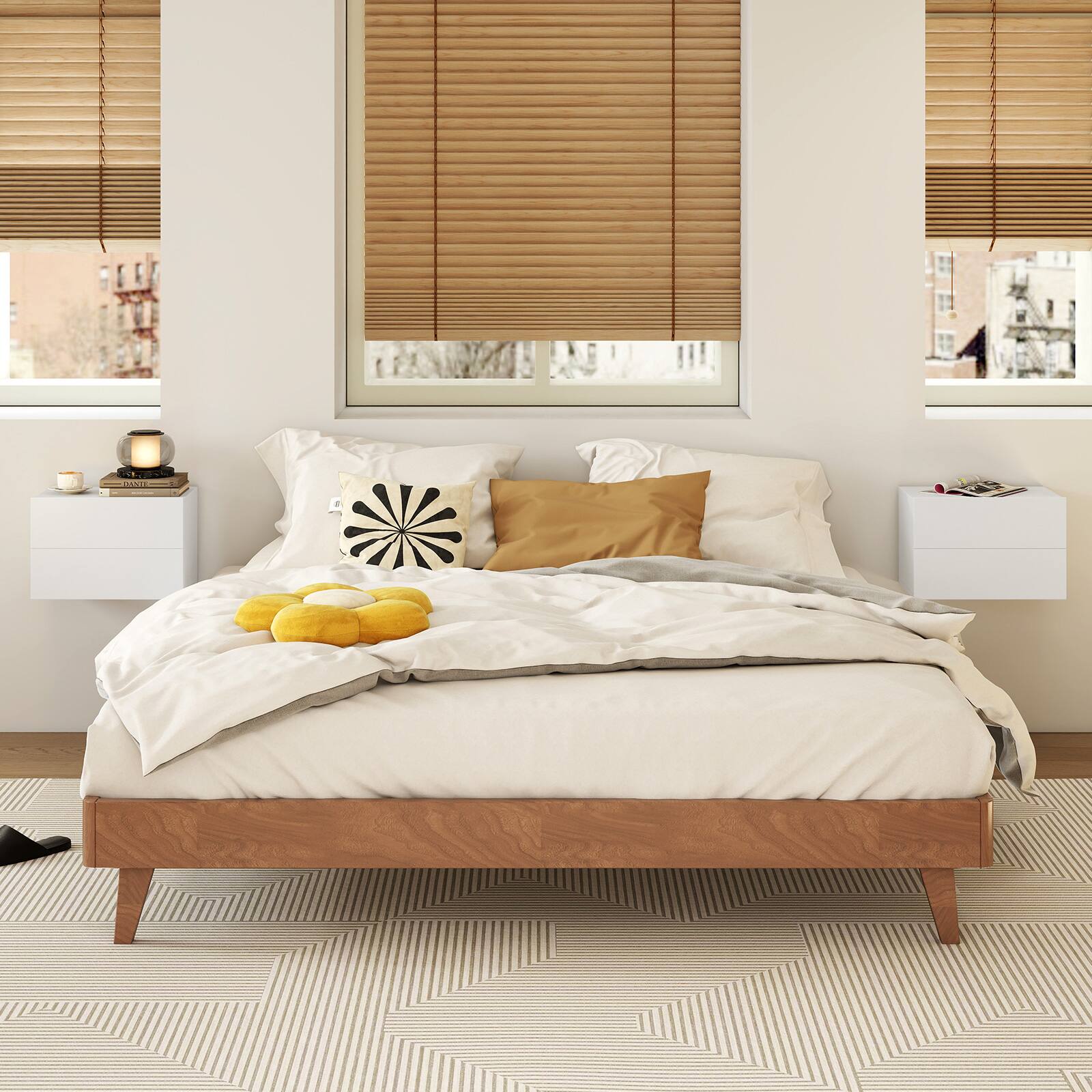Alt View 5. Costway - Costway Modern Floating Nightstand, Wall Mounted Bedside Table with 2 Storage Drawers - White.