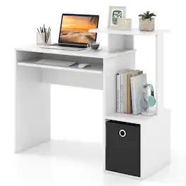 Costway - Home Office Computer Desk Space-saving Study Writing Desk with Keyboard Tray White - White + Black