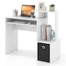 Costway - Home Office Computer Desk Space-saving Study Writing Desk with Keyboard Tray White - White + Black