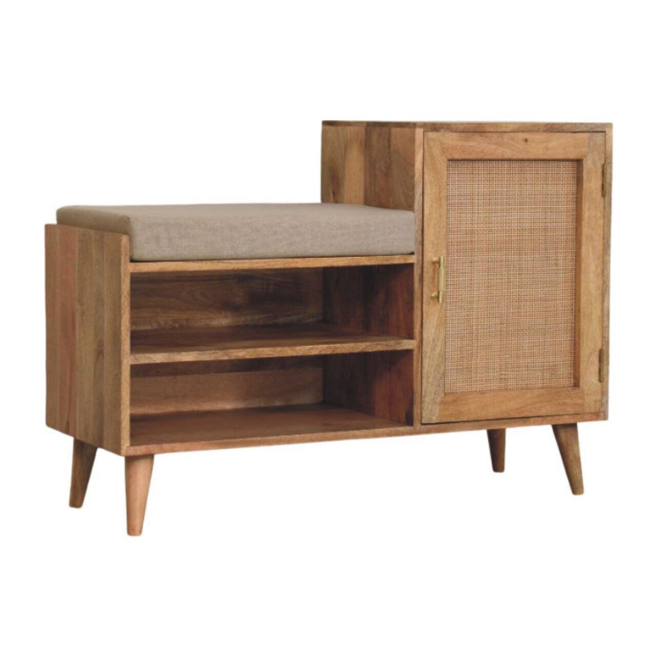 Back. Artisan Furniture - Artisan Furniture Solid Wood Larissa 2 slot Oak-ish Bench Unit, Upholstered, 1 Door, 2 Shelves, Brown and White - Brown and White.