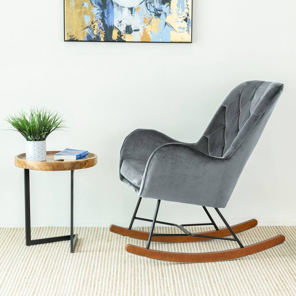 Alt View 1. Loheer - Loheer Mid Century Modern Rocking Chair Dark Grey Nursery Rocker Plush Cushion Armchair for Bedroom Living Room - Dark Grey.