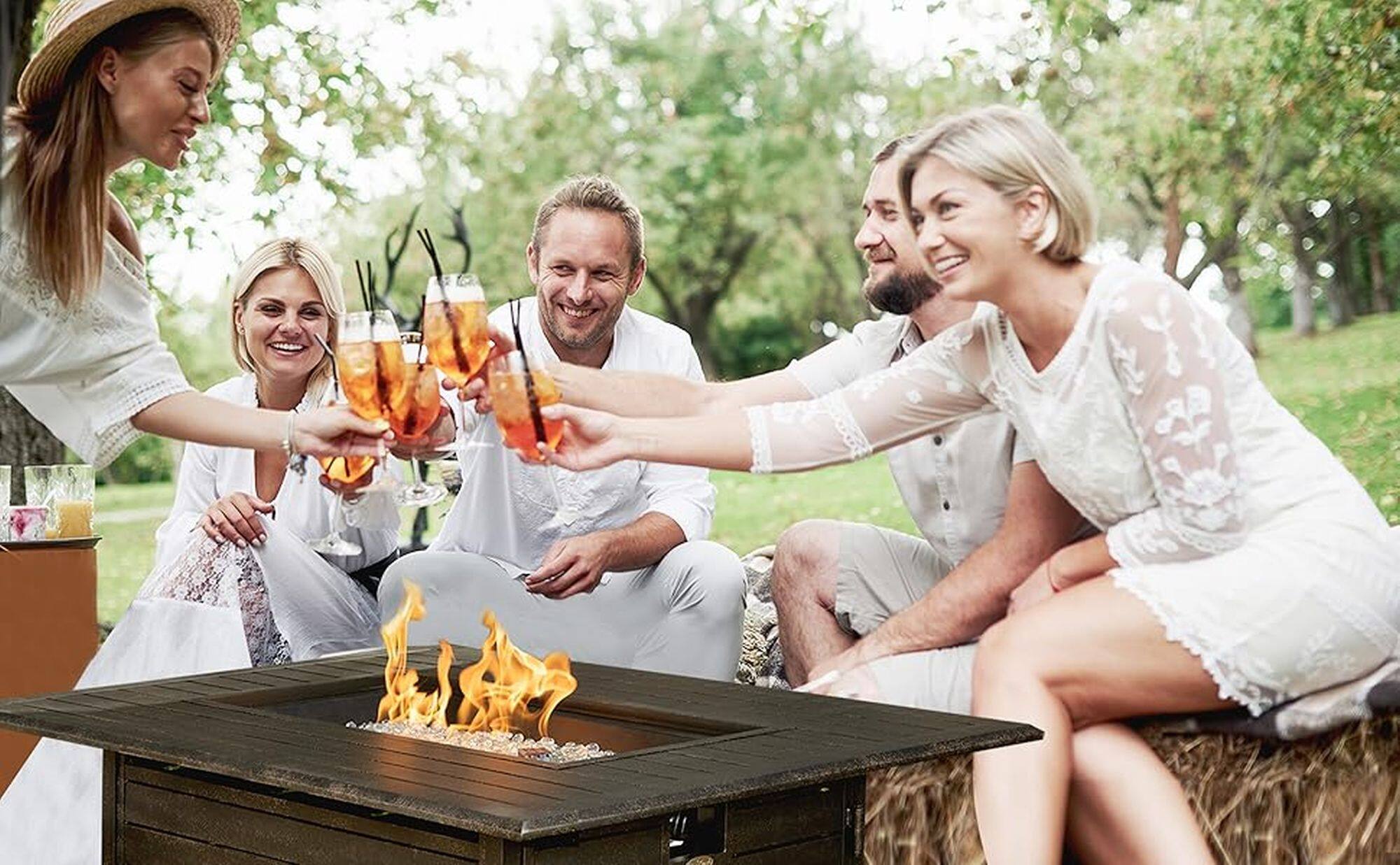 Alt View 22. Fire Sense - Fire Sense Armstrong Basketweave Aluminum Convertible Gas Fire Pit Table 55000 BTU Multi-Functional Outdoor Firepit - Antique Bronze.