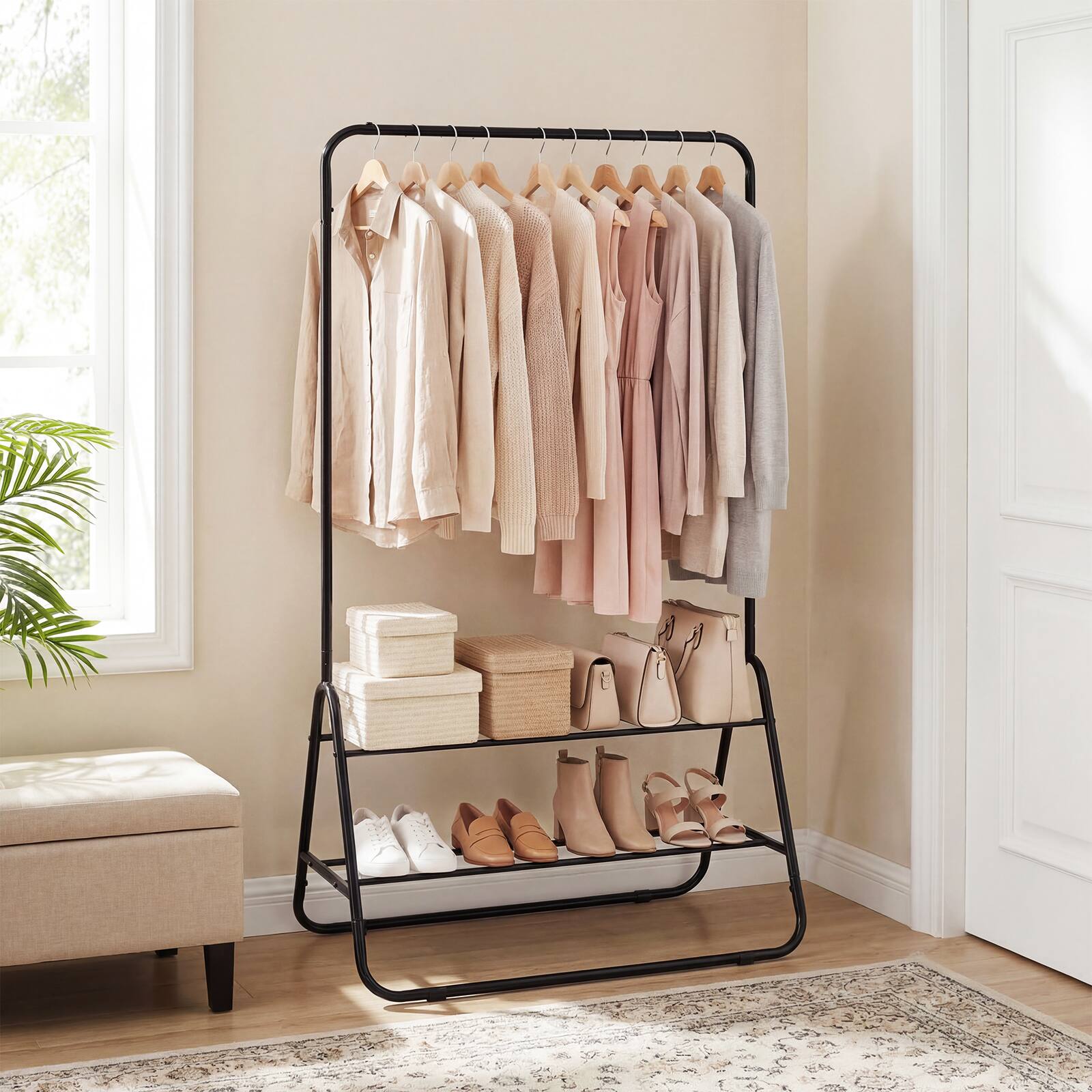 Alt View 5. Costway - Costway Heavy Duty Clothes Rack Metal Garment Rack with Hanging Rod and Storage Shelves - Black.