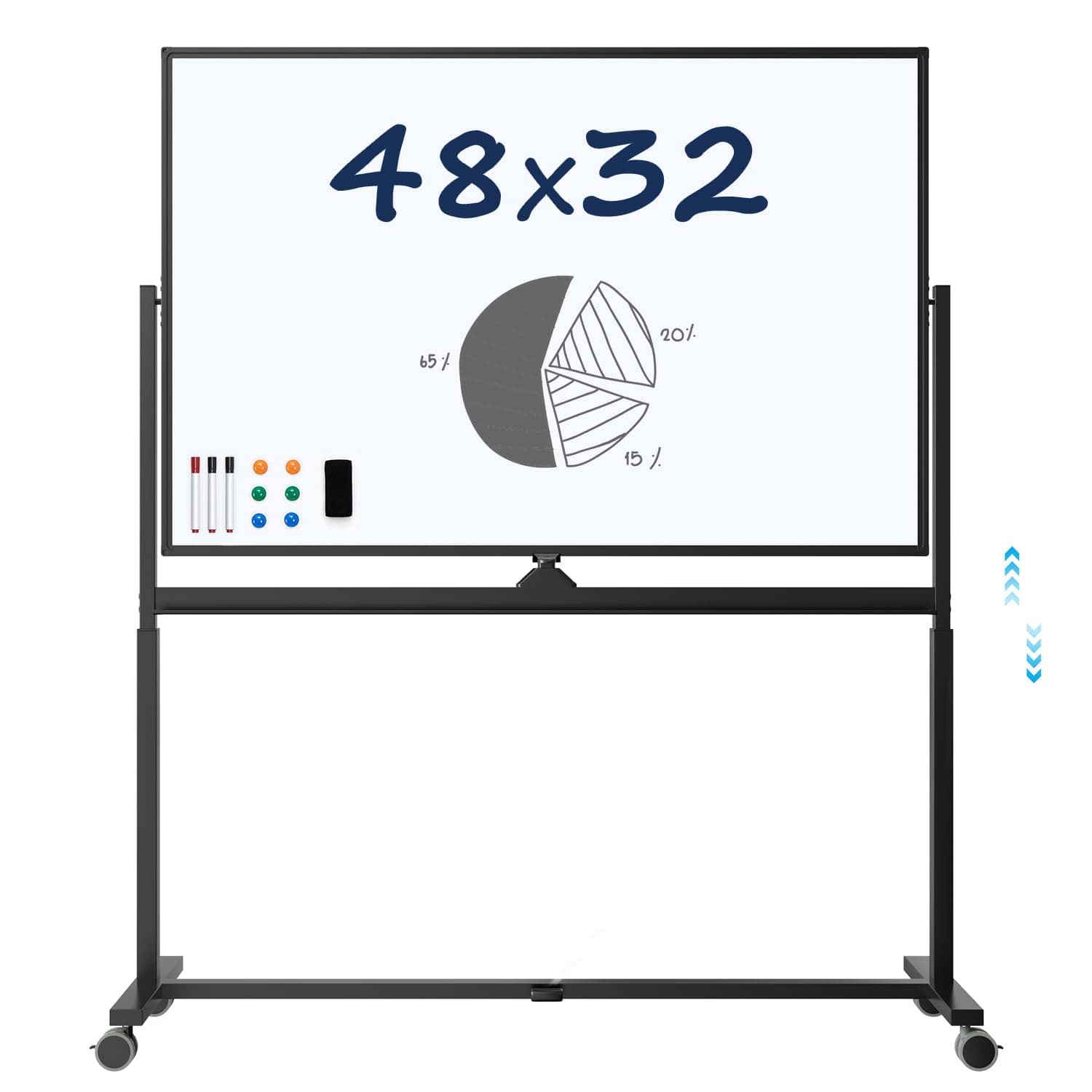 PARKER SLATER - Large Dry-erase Rolling Magnetic Whiteboard - 48 X 32 Inches Dry Erase Board With Stand Height Adjust Double Sides