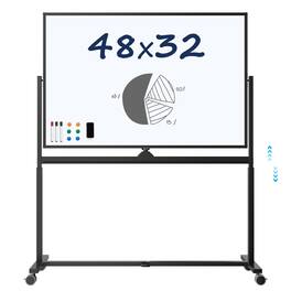 PARKER SLATER - Large Dry-erase Rolling Magnetic Whiteboard - 48 X 32 Inches Dry Erase Board With Stand Height Adjust Double Sides