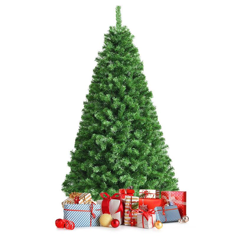 Front. WELLFOR - 6ft Pre‑lit Fiber‑Optic Hinged Artificial Spruce Christmas Tree‑Holiday Indoor Decoration for Home Apartment Office - Green.