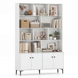 Gymax - Bookshelf w/ Doors 5-Tier Floor Standing Bookcase w/ 2 Anti-Tipping Kits - White
