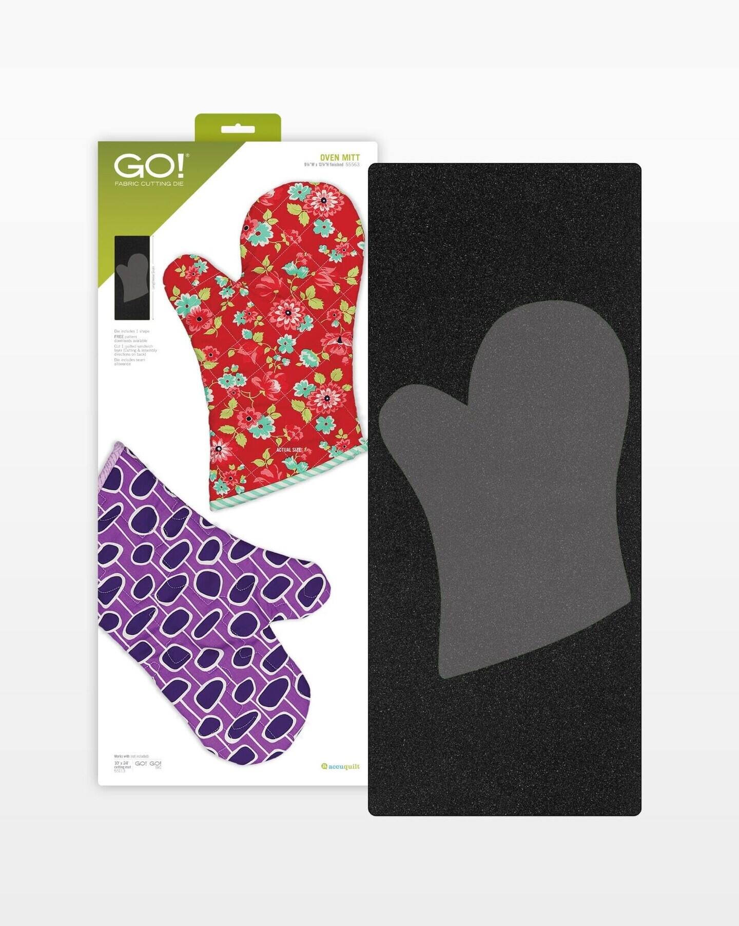 GO!  
FABRIC CUTTING DIE  

OVEN MITT  
#105660  

Includes 2 shapes:  
- Oven mitt  
- Thumb  

Actual size: 8" x 4"  

Made in USA  

©acuquilt