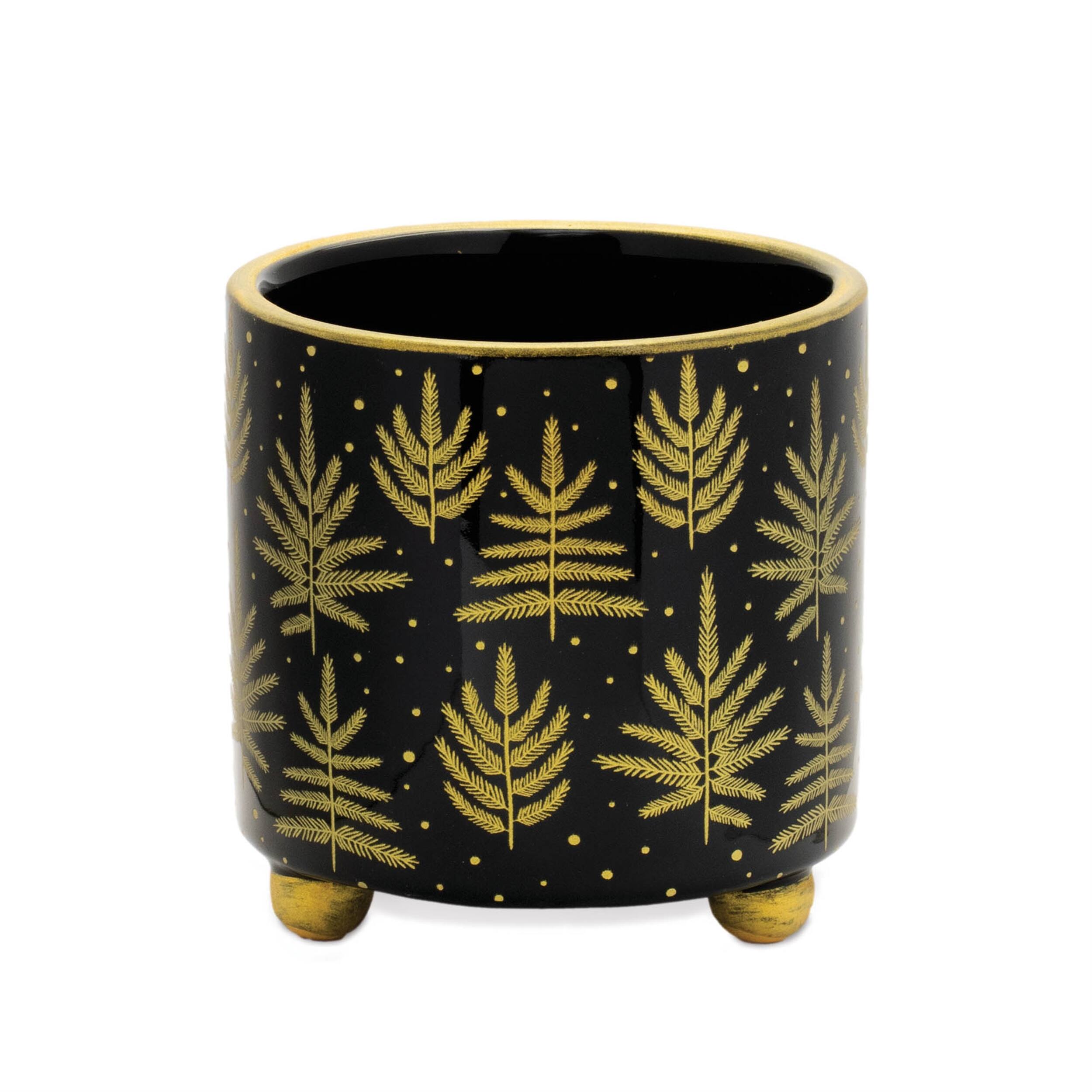 Left. BreeBe - Footed Pine Tree Planter (Set of 2) - Green, Gold.