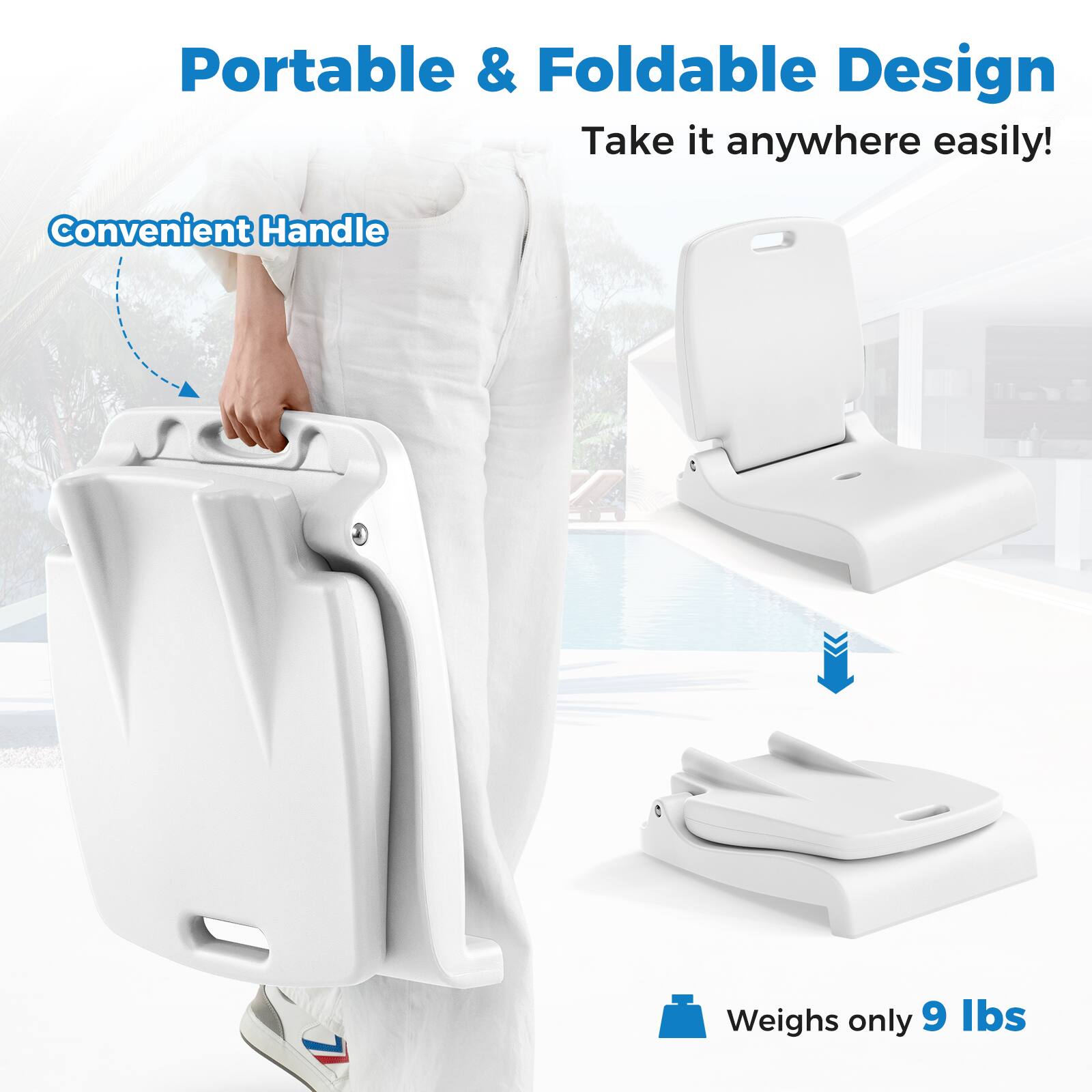 Portable & Foldable Design  
Take it anywhere easily!  

Convenient Handle  

Weighs only 9 lbs