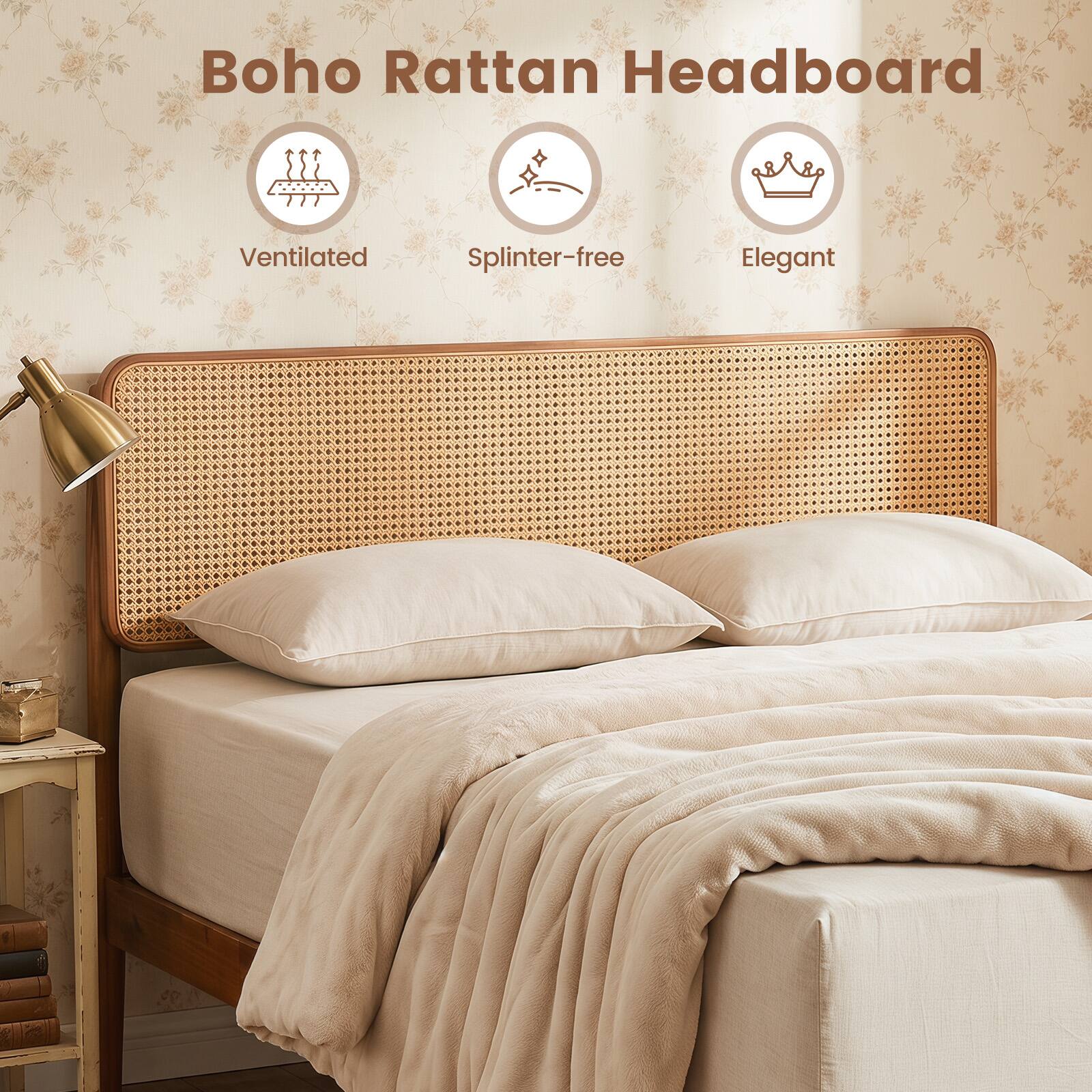 Boho Rattan Headboard  
Ventilated  
Splinter-free  
Elegant