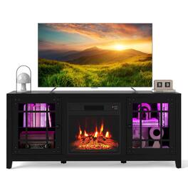 Costway - 58" Fireplace TV Stand with LED Lights & 18" Electric Fireplace, Remote Controls - Black