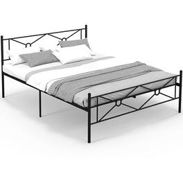 Costway - Queen Size Metal Platform Bed Frame w/ Headboard Mattress Foundation - Black