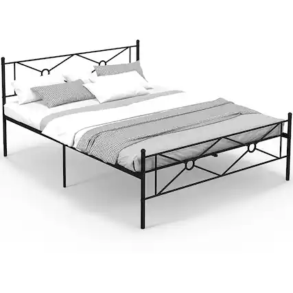 Front. Costway - Costway Queen Size Metal Platform Bed Frame w/ Headboard Mattress Foundation - Black.