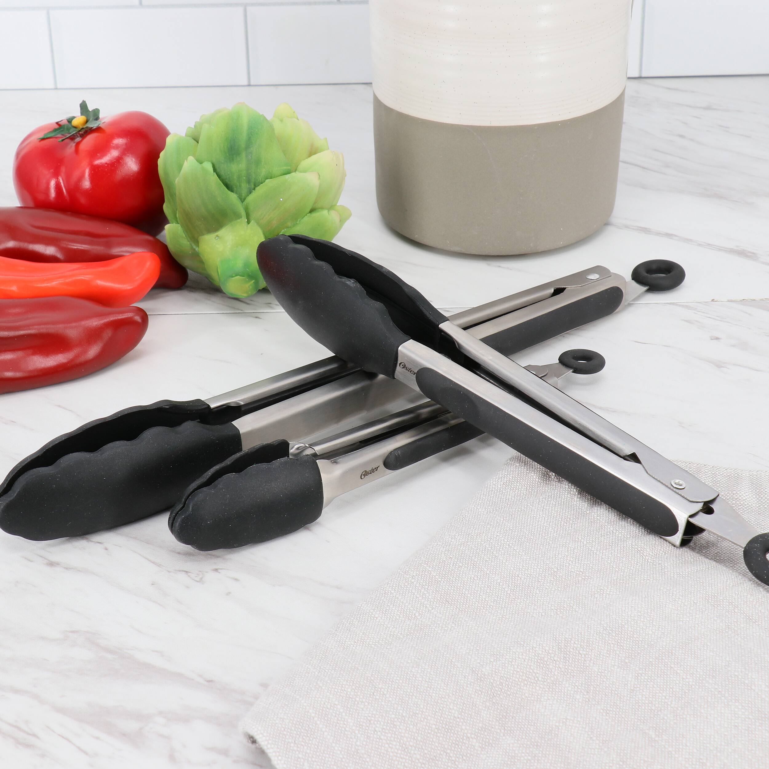 Alt View 6. Oster - Oster Baldwyn 3 Piece Stainless Steel Kitchen Tongs Set in Black - Black.