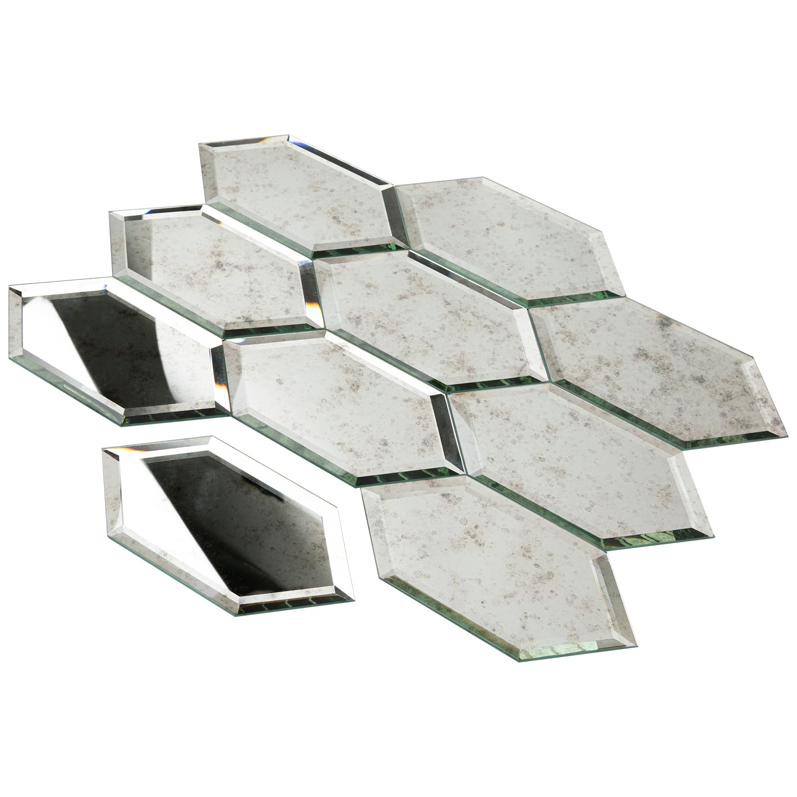 Front. TECH SAFARI - Peel And Stick Beveled Mirror Tile Backsplash Tiles Long Hexagon For Kitchen Bathroom Wall Light Antique Sq ft - Light Antique 4x6 Inch.