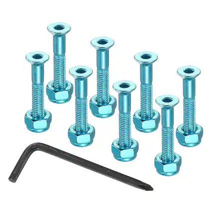 Front. Unique Bargains - 17 mm/0.7" Skateboard Hardware Kit, 8pcs Mounting Screws Bolts Nuts Set with Hex Key for Cruiser - Blue.