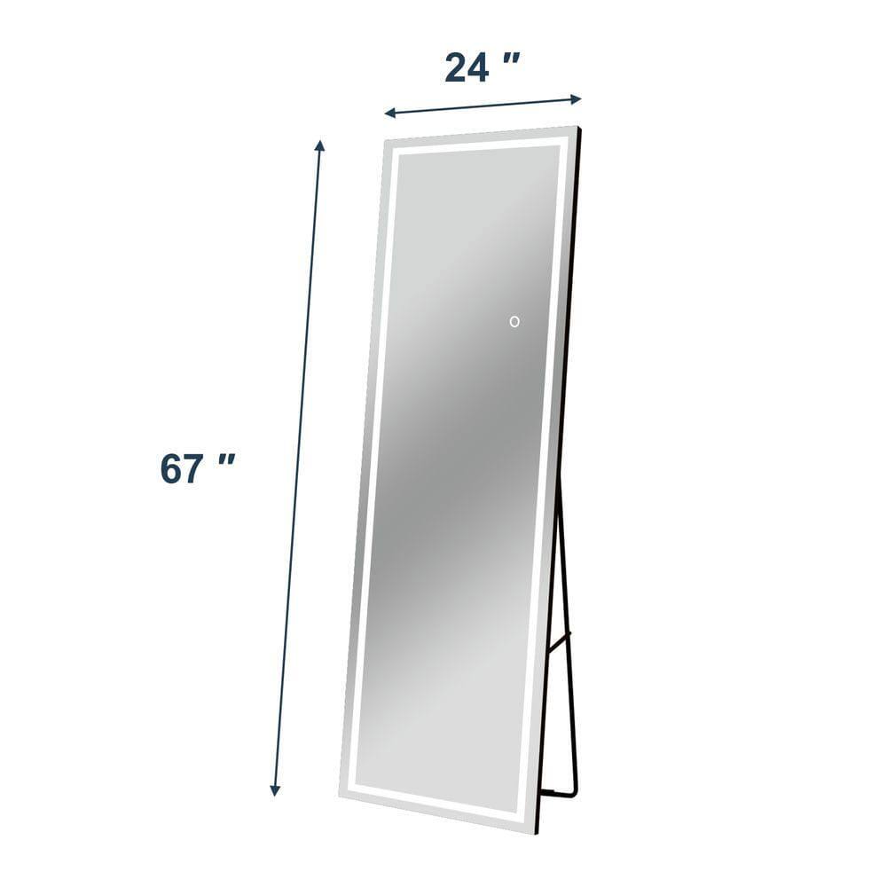 Angle. Kadyn - 67x24 Inch Tall Frameless Rectangle Full-Length LED Wall Mirror - Black.