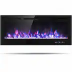 Front. Sugift - 50 Inch Recessed Electric Insert Wall Mounted Fireplace with Adjustable Brightness - Black.
