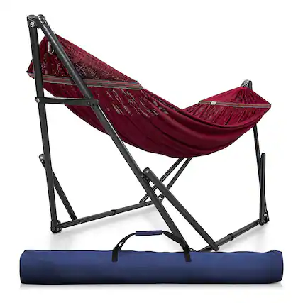 Front. Tranquillo - Tranquillo Universal 116" Double Hammock with Adjustable Stand and Bag, Red - 04. Uni Red.
