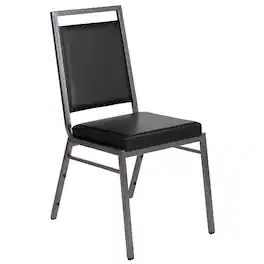 Emma + Oliver - Square Back Banquet Stack Chair - Wedding Party Event Chair - Black Vinyl/Silver Vein Frame