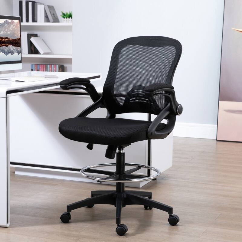 Angle. Anysun - Adjustable Seat Height Mesh Drafting Chair with Flip-Up Armrests and Lumbar Support - Black.