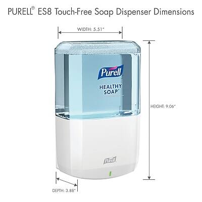 PURELL® ES8 Touch-Free Soap Dispenser Dimensions

WIDTH: 5.51"
HEIGHT: 9.06"
DEPTH: 3.88"