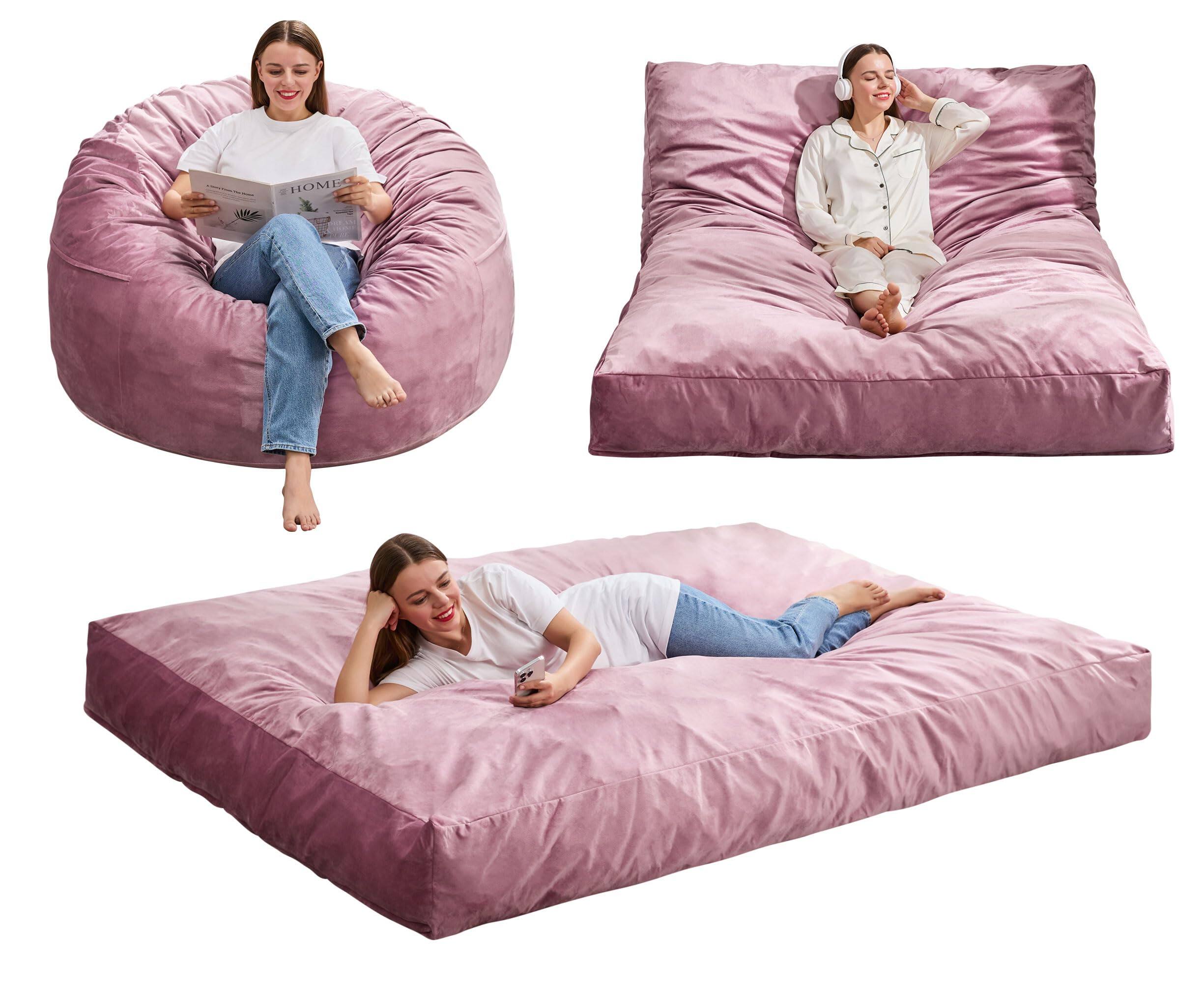 Front. PO3TICJUNKI3 - Giant Bean Bag Chair Bed For Adults Large Bags With High density Foam Filling Convertible Big Sofa Couch Li - Pink.