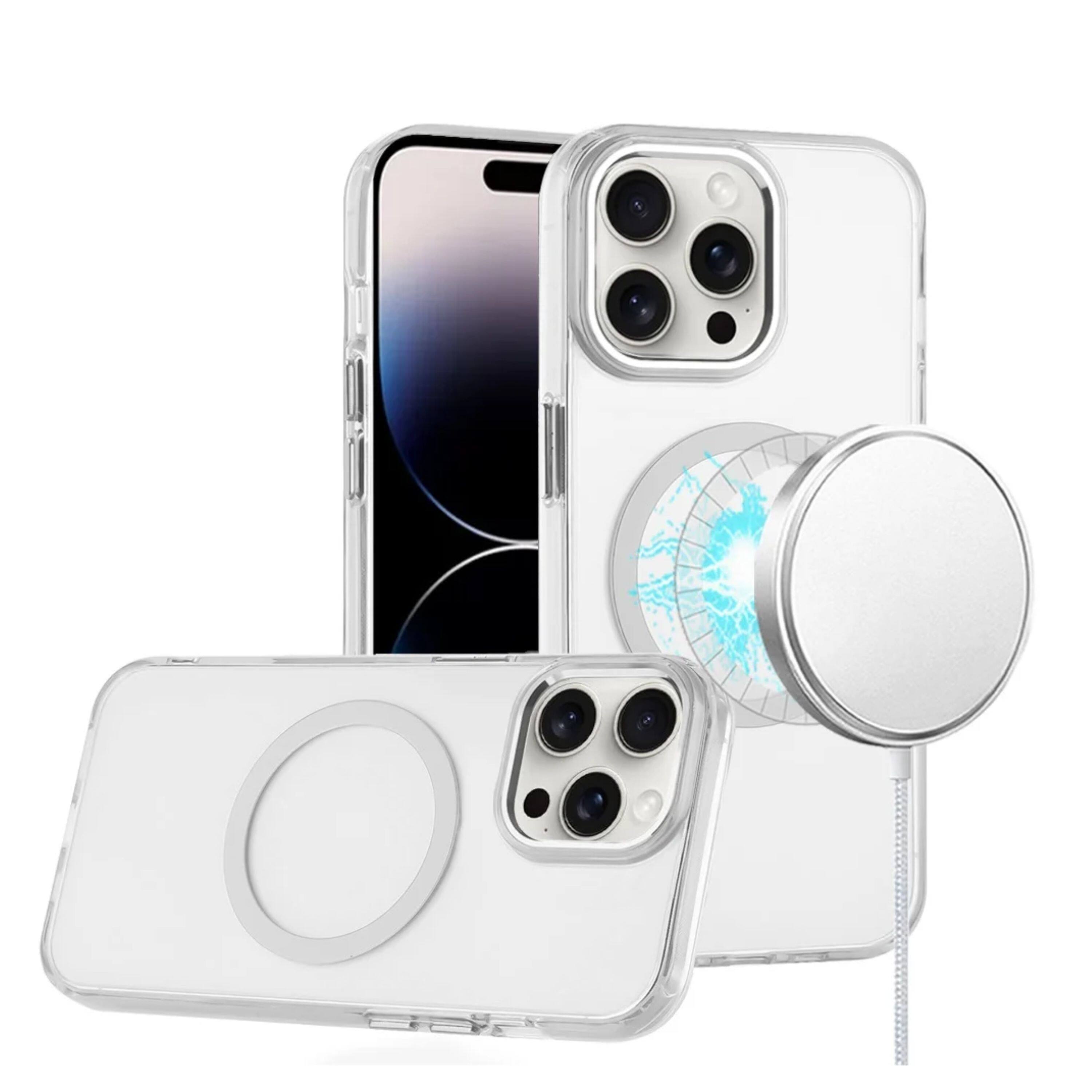 Left. Kitcheniva - Trans-Clear Metal Buttons Magnetic Circle Phone Case For iPhone 14 Pro Max Clear - Clear.