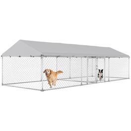 Pawhut - Outdoor Dog Kennel, 19.7'x7.5'x5.2', Two Rooms, Waterproof Roof, Galvanized Chain Link, Secure Lock, Steel Fence